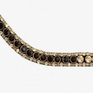 Équipement d'équitation en cuir de selle noir durable Bande de sourcils de cheval décorative à 3 rangées de cristaux noirs et clairs Strass Bling - Product Image 4