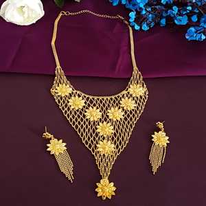 Indian Gold Plated Wedding Bridal Floral Multilayer Ball Chain Choker Necklace with Tassel <b>Earrings</b> Jewelry Set for Women - Product Image 1