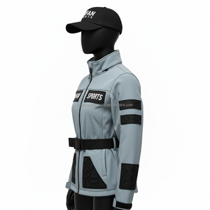 Veste Softshell pour femmes Tissu 320GSM Gris avec panneaux noirs Logo personnalisé Conception par transfert thermique Veste Softshell pour femmes - Product Image 3