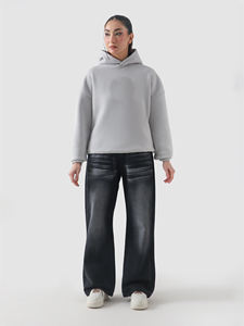 เสื้อมีฮู้ดผ้าวูลสำหรับผู้ชายเสื้อฮู้ดแบบสวมหัวเสื้อสตรีทไซส์ใหญ่พิเศษ - Product Image 4