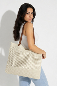 Bolso de Hombro Tejido para Mujer con Correa de Cuero, Bolso Tote Casual Elegante, Bolso de Ganchillo a la Moda, Bolso Tejido para Uso Diario - Product Image 1