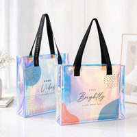 Sac fourre-tout en PVC holographique personnalisé avec poignée, réutilisable, effet laser arc-en-ciel, imperméable, pour le commerce de détail, les cadeaux, la plage et les événements