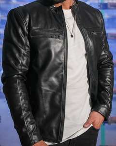 Chaqueta con cremallera para hombre con logotipo personalizado de diferentes estilos Diseño profesional según la demanda personalizada Chaqueta de cuero para hombre - Product Image 5