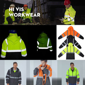 Wholesales Custom Logo ANSI Class 3 300D Oxford Fabric Construction Winter Hi Vis <b>Long</b> <b>Sleeve</b> <b>Black</b> Reflective Safety Jacket - Product Image 3