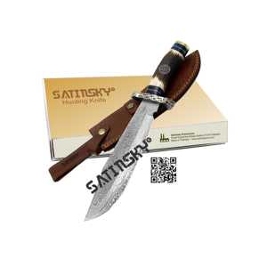 Couteau de chasse Damas 11 pouces avec manche en Micarta gris, bois Pakka rouge et étui, instrument chirurgical dentaire en acier Damas - Product Image 4