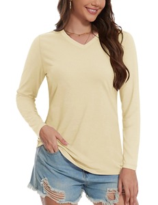 เสื้อลำลองแขนยาวคอวีแฟชั่นสำหรับผู้หญิงเสื้อยืดกลางแจ้งเนื้อนุ่มระบายอากาศได้ดีสวมใส่สบาย - Product Image 5