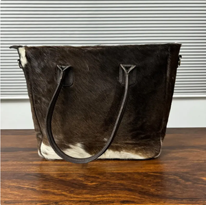 <b>Women's</b> Vintage Brown <b>White</b> Cowhide Leather Bucket Tote <b>Bag</b> Western-Style Comfortable Shoulder Strap Fashionable Genuine Leather - Product Image 1