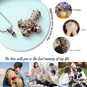 Modern Stainless Steel Rose Shape Cremation <b>Urn</b> Pendant <b>Necklace</b> Custom Size Memorial Cross <b>for</b> <b>Ashes</b> Personalized Jewelry - Product Image 4