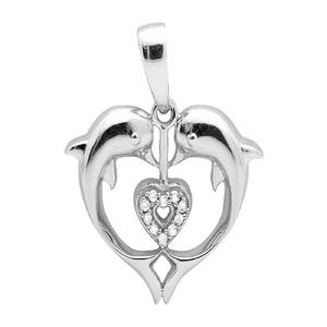 Pendentif coeur design dauphin plaqué or jaune avec cadeau de bijoux en diamant Moissanite rond pour femmes et filles - Product Image 1