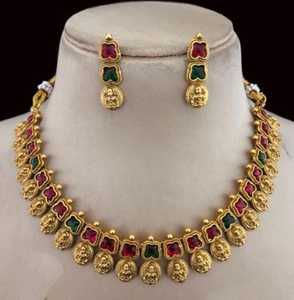 DERNIÈRE ANTIQUE LAXMI TRADITIONNEL ET À LA MODE ENSEMBLE DE BIJOUX DU TEMPLE INDIEN DU SUD & CHOKER SUD COLLIER BOUCLES D'OREILLES ENSEMBLE FEMME FILLE - Product Image 2