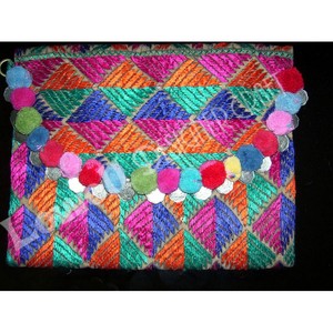 กระเป๋าคลัทช์ปักลายแนวโบฮีเมียนสีสันสดใสเน้นกระจกปอมปอมมีซิปผ้าฝ้ายพกพาความจุขนาดใหญ่สำหรับใช้ในเทศกาลสบายๆ - Product Image 4