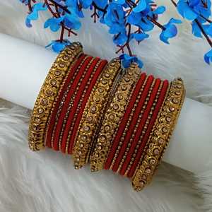 Boho Antique Bijoux Indiens Oxydés Tribal Crystal Velvet Bracelet Bangle Set (18pc) - Product Image 2