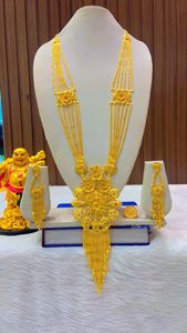 Vintage 18K Cobre Collar Pendientes con patrón floral Zircon 24K Chapado en oro Conjunto de joyería de lujo Francia EE. UU. Accesorio de moda - Product Image 5