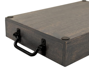 Plateaux en bois lavé gris vintage Plateau de service rectangulaire en bois de manguier avec poignées en métal pour hôtels, restaurant, maison et cuisine - Product Image 5