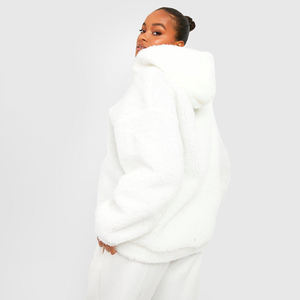 Personalizable Teddy Fleece 1/4 Quarter Zip Manga larga Pullover Hoodie Kangaroo Pocket Invierno y otoño Cálido Sudadera de punto - Product Image 6