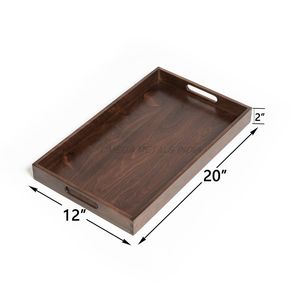Juego de bandejas de madera personalizadas en color caoba profundo con forma rectangular elegante y estética moderna, ideal para el entretenimiento - Product Image 4