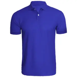 Custom Embroidered Logo Regular Fit 100% Blue Chine Stretch Cotton Pique Polo Shirt with Concealed Button Placket and Rib