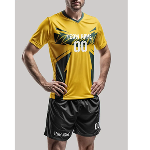 เสื้อฟุตบอลผู้ชายแบบปรับแต่งได้ สวมใส่สบาย ระบายอากาศดี พร้อมชื่อและหมายเลข สีเหลือง สไตล์อเมริกันฟุตบอล ตัดเย็บอัตโนมัติ - Product Image 4