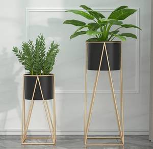 Jardinières Rondes Modernes en Métal Grand Design Stand Maison Jardin Salon Décoration Lot de 2 - Product Image 1