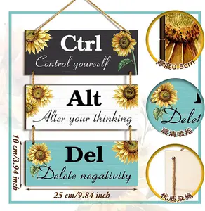 Sunflower Inspirational Wooden Sign Office Wall Decor Ctrl+Alt+Del Wooden Hanging Sign