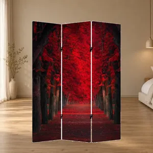 Paravent pliant en toile double face avec motif de forêt de arbres rouges - Product Image 2