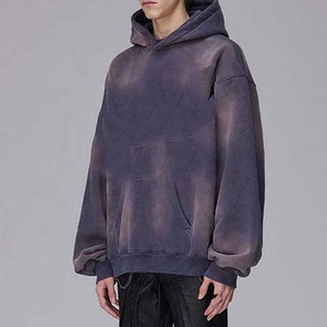 Men Oversized Vintage Sun Fade Hooded Knitted Acid Washed with Lined Design Distressed Cropped Men Hoodie Made By Isha Industry - Product Image 2