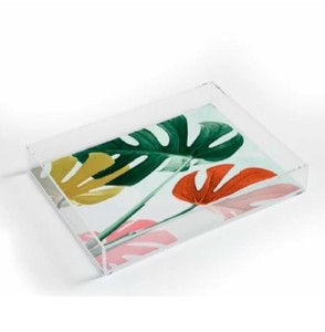 Bandeja de acrílico transparente hecha a mano con diseño de hojas, ideal para vajilla elegante y comedor o servicio de comida de mesa - Product Image 1