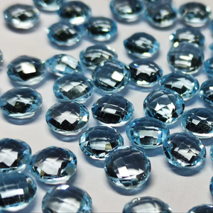 บริโอเลตต์เหลี่ยมเพชรพลอยบุษราคัมแท้สีฟ้าแท้ตัดรอบ12มม. อัญมณีทั้งสองด้านแบบตัวตรวจสอบตัดอัญมณีหลวมขายส่งมาก - Product Image 1