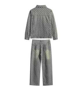 ชุดสูทผ้ายีนส์สำหรับผู้ชาย, กางเกงขาบานเสื้อเชิ้ตลำลองเทรนด์ใหม่ - Product Image 4