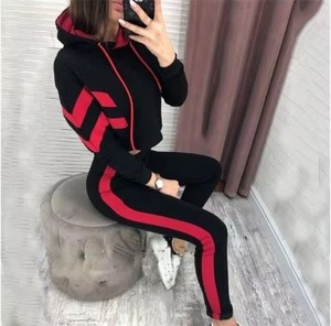Ensemble deux pièces Automne Street-wear Survêtements pour femmes Ensemble 2 pièces personnalisé Survêtement pour femmes Sweat à capuche à manches longues Sports élastiques - Product Image 2