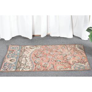 Alfombra de lana turca Vintage de 1,5x3 pies, tejido plano de retazos naranja y azul para decoraciones de sala de estar, respaldo de látex - Product Image 3