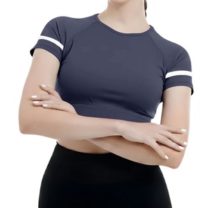 Camiseta Deportiva Corta de Verano para Mujer, Cuello en V, Manga Corta, Ajustada, 100% Algodón, Tejido Jersey de Secado Rápido - Product Image 1