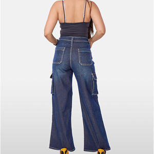 ODM/OEM pantalones vaqueros cargo boyfriend de cintura baja para mujer pantalones cargo con bolsillo con solapa térmica a la moda éxito de ventas - Product Image 2