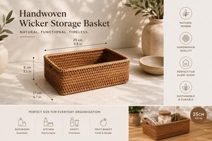 Handwoven <b>Wicker</b> <b>Storage</b> <b>Basket</b> Handmade <b>Storage</b> <b>Baskets</b> Natural Rattan Modern Multifunction Made in Viet Nam - Product Image 5