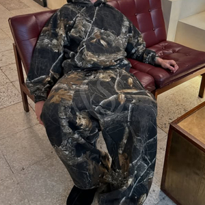 Custom Men's Winter Plus Size Heavyweight Cotton/Polyester Breathable Casual Full Print Camo Hoodie Straight Leg <b>Sweatpants</b> <b>Set</b> - Product Image 4