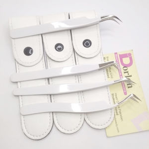 Pinzas para pestañas recubiertas de Color blanco con punta de fibra, pinzas para pestañas de acero inoxidable, pinzas para pestañas semicurvadas curvadas con volumen - Product Image 1