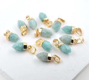 Nature Amazonite pierre point pendentif avec or plaqué bords pierre charme pour collier boucle d'oreille Fine Jewelry Pendentifs & Char - Product Image 5