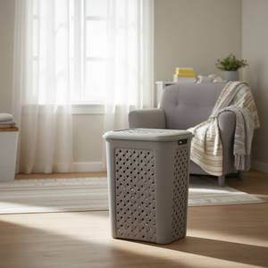 Arianna Plastic Laundry <b>Basket</b> 30Lt <b>Woven</b> Design Grey - Product Image 3