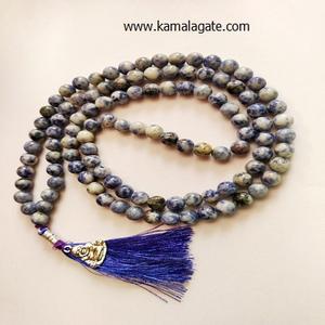 Cuentas de piedra de ojo de tigre de 8 mm hechas a mano, Mala de oración tallada de cristal con abalorio de plata y borla de algodón, Material de piedras preciosas - Product Image 5