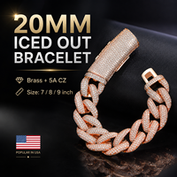 YYN Bijoux de luxe Hip Hop, Bracelet cubain large de 20 mm, style Miami, avec maillons en forme de bulle, serti de zircone cubique (CZ) étincelant, pour homme