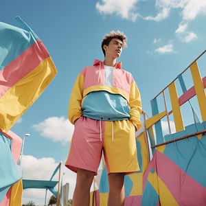 Ensembles de shorts coupe-vent en nylon zippés pour hommes Shorts de pluie à capuche imperméables multi-panneaux ensembles de deux pièces - Product Image 4