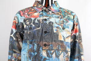 แจ็กเก็ตยีนส์ทรงสลิมฟิตสำหรับผู้ชายสไตล์ยุโรปพิมพ์ลายพรางและคอตั้ง - Product Image 5