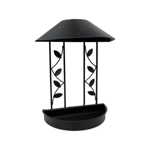 Vintage Rustic Metal Garden <b>Bird</b> Feeder With Cone Roof And Leaf Design <b>Standing</b> Outdoor Feeder For Patio Or Yard Use - Product Image 6