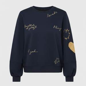 Sudaderas Casuales Azul Marino con Logotipo Bordado Personalizado al por Mayor, Sudaderas de Cuello Alto para Mujer, Ropa de Invierno - Product Image 1