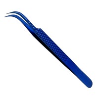 Pinzas de pestañas azules de plasma de primera calidad, logotipo personalizado, acero inoxidable, punta recta para extensiones de pestañas perfectas