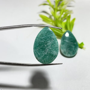 Venta al por mayor 100% Natural amazonita par de pendientes verde piedra preciosa cabujón forma de pera alto suave pulido piedras preciosas sueltas OEM - Product Image 2