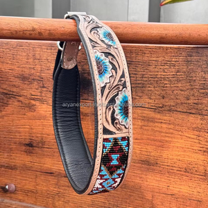 New Design Luxury Hand Tooled Leather <b>Dog</b> <b>Collar</b> Multifunctional & Lightweight With Soft Padded Foldable Carving Wholesale Price - Product Image 3