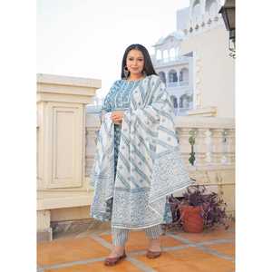 ชุด anarkali kurta พิมพ์ลายดอกไม้พร้อมกางเกงและชุด dupatta สีฟ้า - Product Image 2