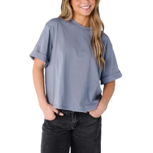 Camisetas informales holgadas de verano para mujer, camisetas 100% de algodón con cuello redondo, camisetas de manga corta de Color sólido, Material de Jersey suave - Product Image 1