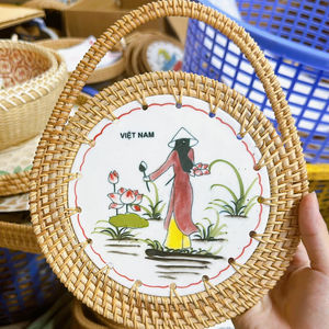 Plateau en rotin plat en bambou Usine du Vietnam Vente en gros Plateau en rotin de service naturel écologique avec poignée offre spéciale - Product Image 1
